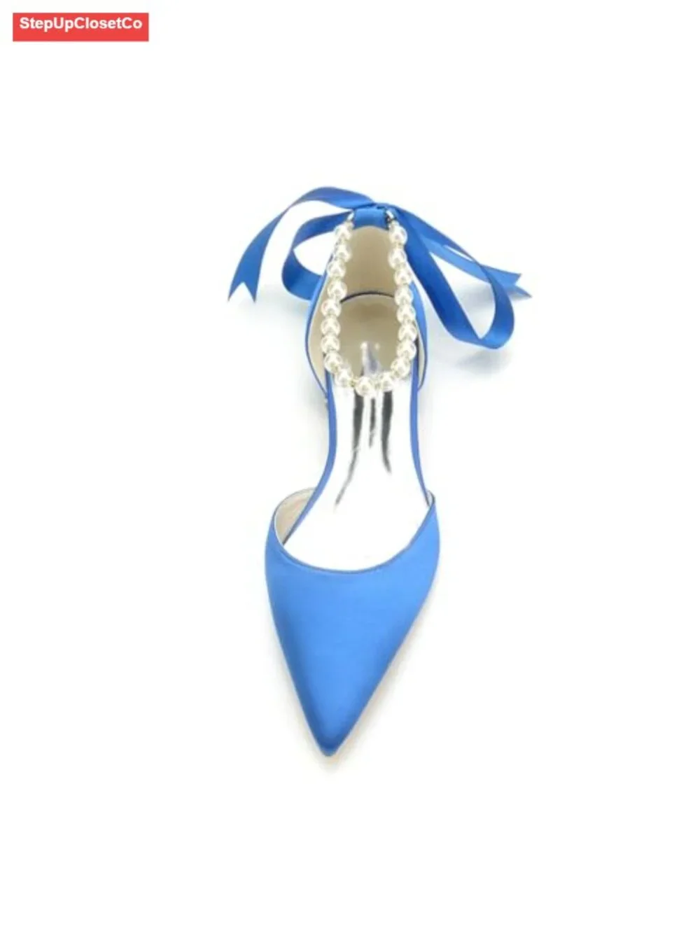 Satin Pearl Pointed Toe Ankle Strap Wedding Flats Pumps
